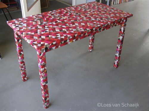 Tafel voor het caf van Bosch in Arnhem collage op hout 2012